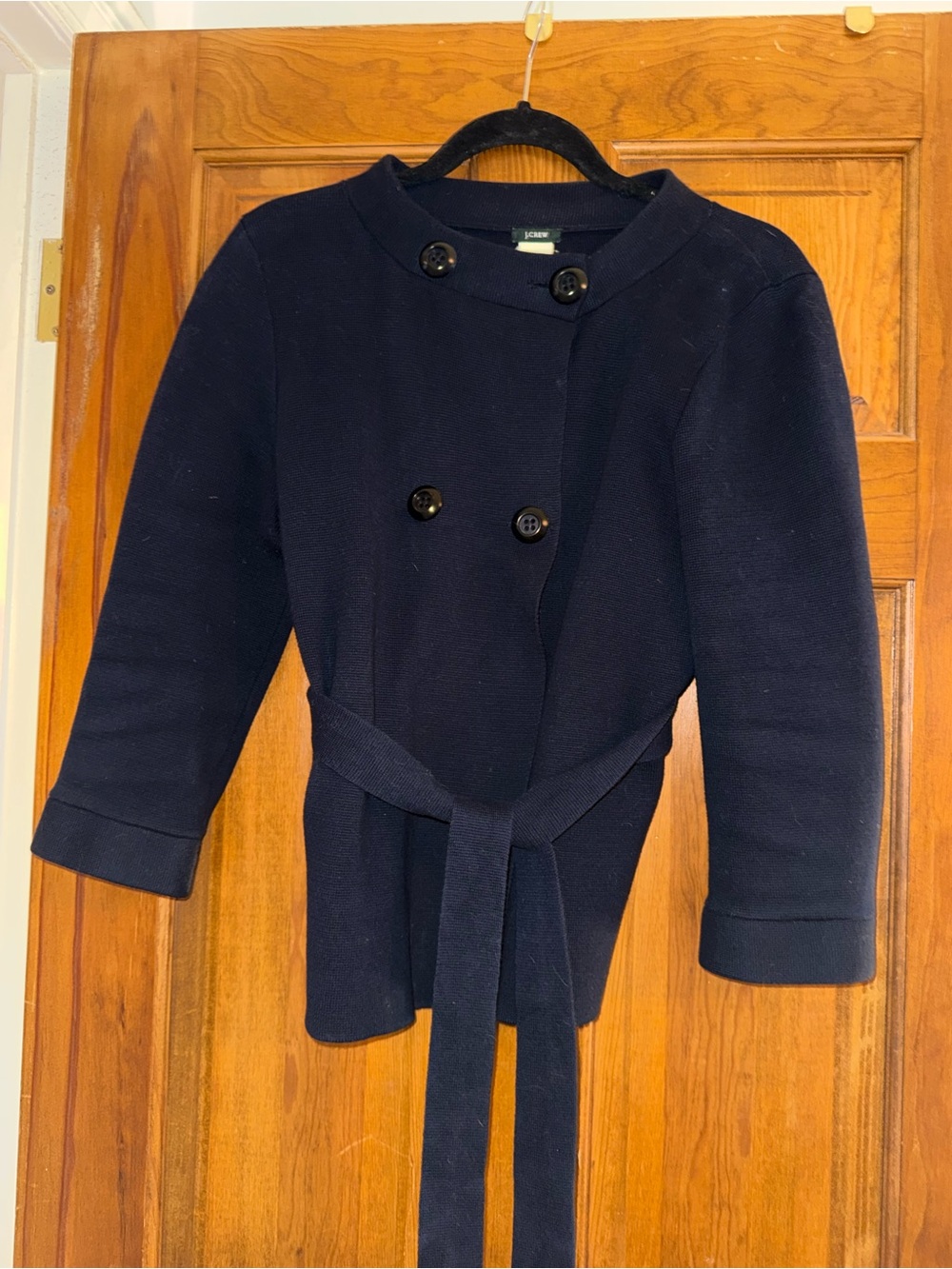 EUC J. Crew navy blue Jaime double-breasted cardigan sweater blazer jacket w/wa